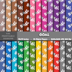 Goal Digital Paper, Soccer Ball Printable Background, Football Scrapbook Paper, 12x12 Colorful Party Papers, Seamless Sports Theme Pattern