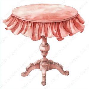 20 Vintage Table Clip Art, Table With Ruffles Printable Images, Old Furniture Digital Download, Home Decor Scrapbooking Paper Crafts JPG Set