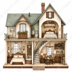 Images clipart de maisons de poupées victoriennes, images de maisons de jouets vintage, album de scrapbooking de manoir à imprimer (téléchargement numérique)