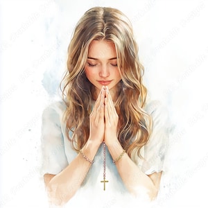 16 Praying Beautiful Woman Clip Art, Christian Lady Printable Images, Biblical Girl Digital Download, Religious Scrapbooking Paper Craft JPG