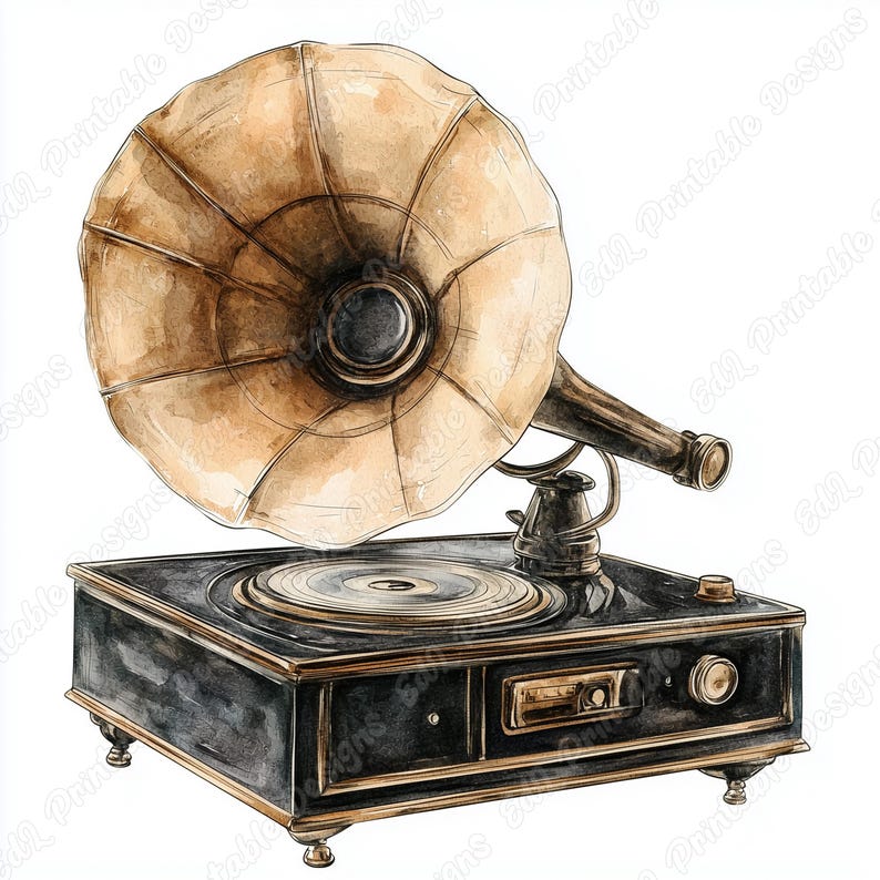 Vintage Gramophone Clipart: Retro Phonograph Images (digital Download ...