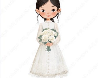 Erstkommunion Mädchen Clipart, druckbare Bilder Heilig, christliche Taufe Sammelalbum (digitaler Download)