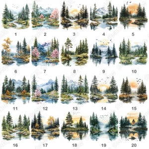 20 Lake Landscape Clip Art, Watercolor River View Printable Images, Forest Landscape Digital Download, Nature Scrapbooking Paper Crafts JPG