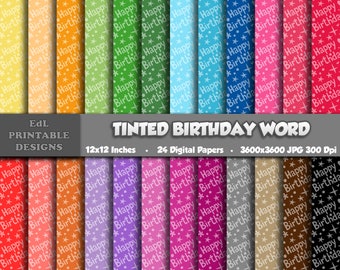 Rainbow Birthday Word Digital Paper, Party Scrapbook Backgrounds (Digital Download)