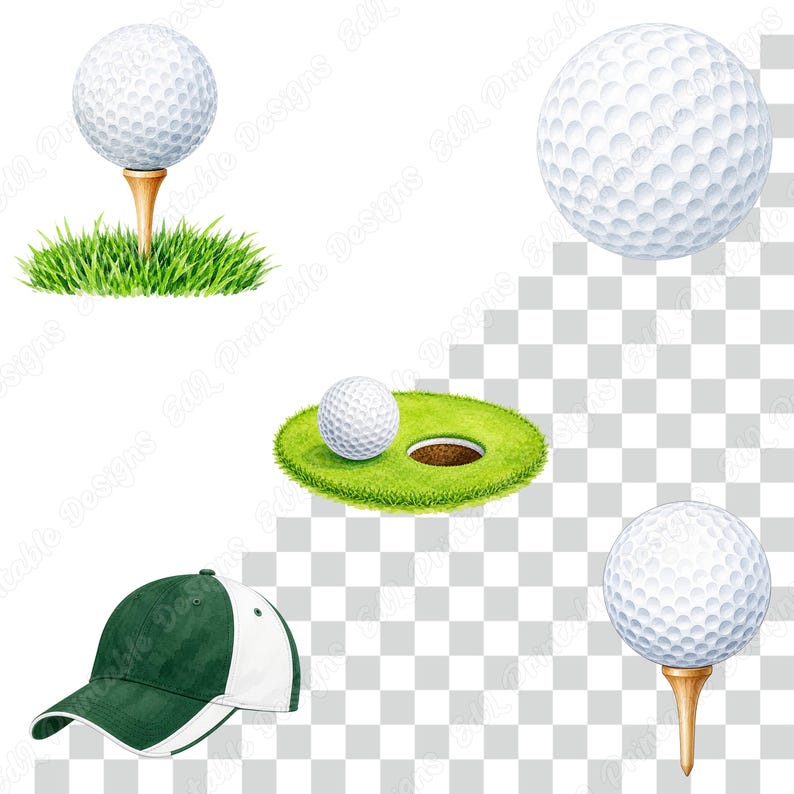 Golf Watercolor PNG Clipart, Printable Golf Birthday Images, Sports Party Digital Download, Fathers Day Scrapbooking Paper Crafts Bundle