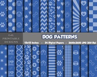 Blue Dog Digital Paper Pack, Puppy Paws, Bones (Digital Download)