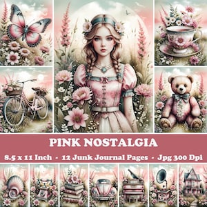 Rosa Nostalgie Junk Journal Seite, druckbare antike Artikel Ephemera, Vintage Wandkunst, viktorianischen Hintergrund Blatt, romantisches Digital Paper Kit