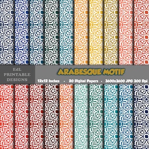 Carta digitale con motivi arabeschi, sfondo stampabile marocchino, carte tradizionali per album, carta etnica 12x12, set di modelli senza giunture di 20