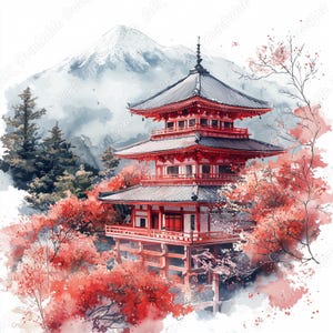 20 Japanese Temple Clip Art, Asian Architecture Printable Images, Digital Download, Watercolor Landscape Scrapbooking Paper Craft JPG Bundle
