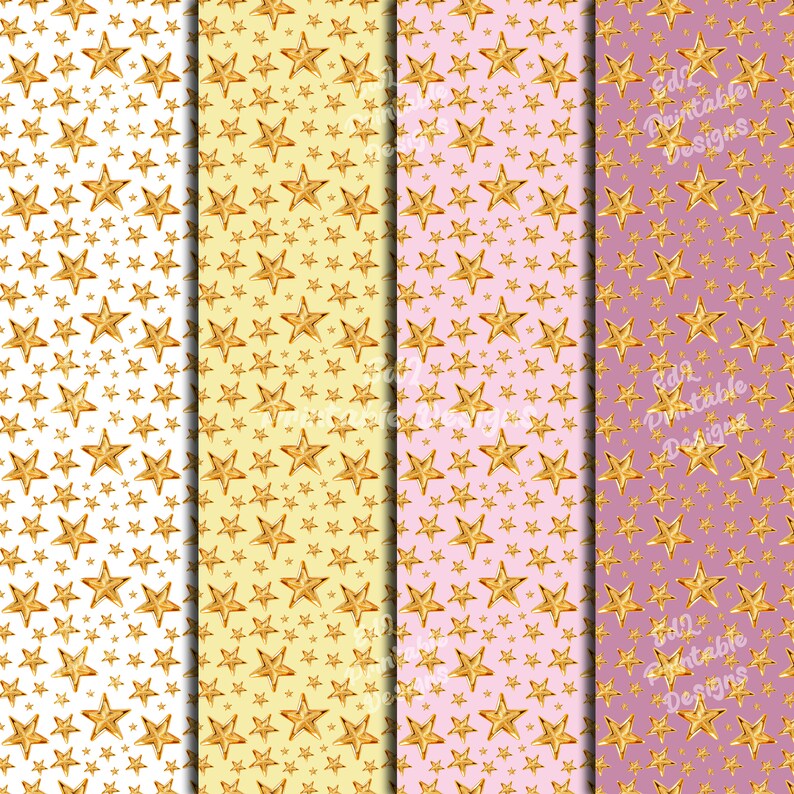 Glitter Gold Stars Digital Paper Pack Golden Printable Etsy