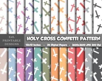 Holy Cross Confetti Pattern, Religious Digital Paper (Set of 24)