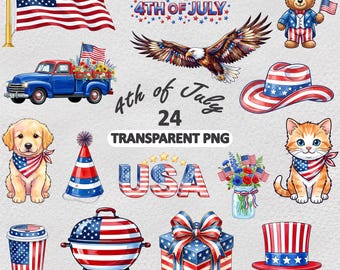 7月4日（独立記念日）、退役軍人の日、アメリカ国旗のPNGクリップアート（デジタルダウンロード）