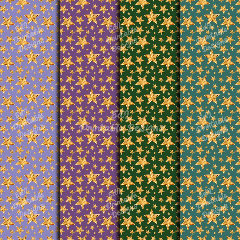 Glitter Gold Stars Digital Paper Pack Golden Printable Etsy