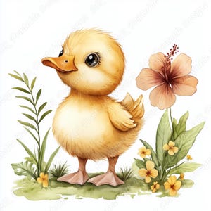 20 Aquarell Entlein Clip Art, glückliches Baby Ente druckbares Bild, süßes Tier digitaler Download, Blumen Enten Scrapbooking Papierfertigkeit JPG