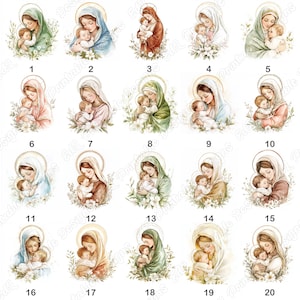 20 Virgin Mary with Baby Jesus Clip Art, Christmas Nativity Printable Images, Catholic Digital Download, Holy Scrapbooking Paper Crafts JPG