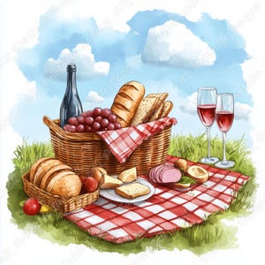 20 imágenes prediseñadas de picnic, imágenes imprimibles de picnic de verano, descarga digital de escena de picnic estilo cottagecore, conjunto de manualidades de papel para álbumes de recortes de picnic de primavera en formato JPG