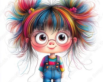 Schrullig Mädchen Clipart, druckbare wunderliche lustige Kinder Bilder (digitaler Download)