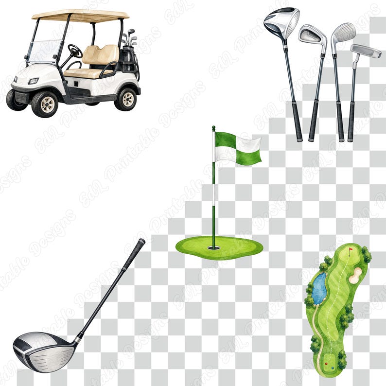 Golf Watercolor PNG Clipart, Printable Golf Birthday Images, Sports Party Digital Download, Fathers Day Scrapbooking Paper Crafts Bundle