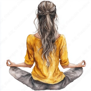 20 Clip Art de Menina Meditando, Imagem Imprimível de Mulher Ioga, Download Digital de Mulheres Espirituais, Conjunto de Papel Artesanal de Scrapbooking de Menina Zen Consciente JPG