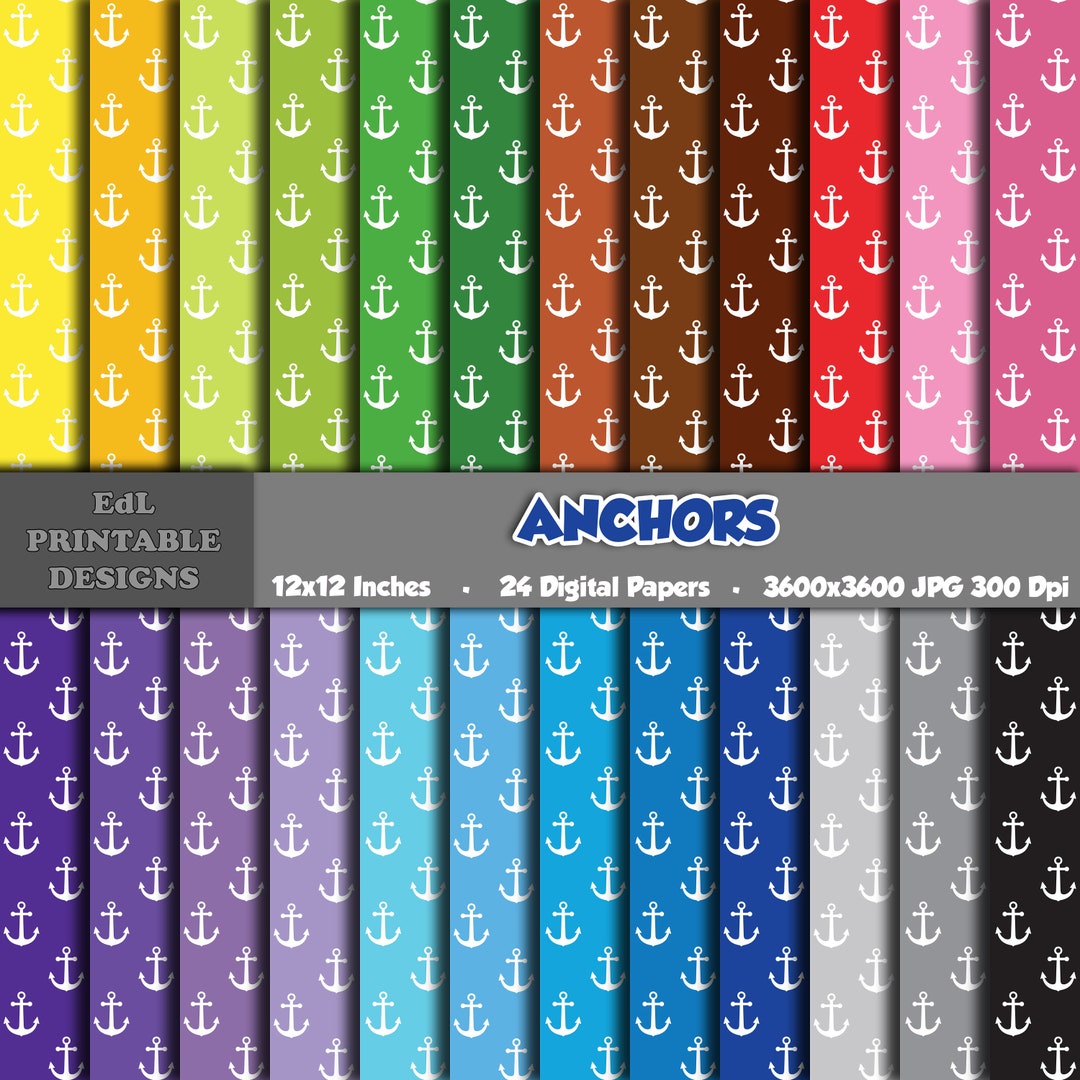 Anchors Digital Papers Printable Nautical Background Sea Etsy