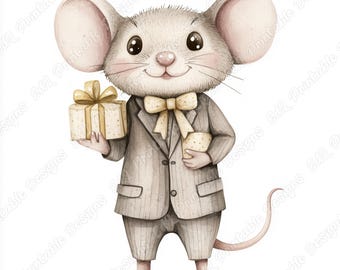 Watercolor Mouse Clipart, Printable Nursery Decor Images, Baby Shower Scrapbooking (Digital Download)