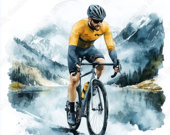 Cyclist Watercolor Clip Art, Mountain Bike Rider JPG Bundle (Digital Download)