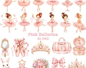Imágenes prediseñadas PNG de bailarina rosa, cumpleaños de princesa para niña, ballet infantil, bailarina del lago de los cisnes (descarga digital)