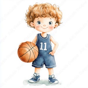 20 Clip Art Fofos de Meninos de Basquete, Imagem para Imprimir de Jogadores de Basquete, Download Digital, Aquarela, Papel para Scrapbooking e Artesanato em JPG