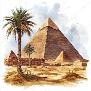 20 Piramid Krajobraz Clip Art, Starożytne Obrazy Do Wydrukowania, Piramida Giza Cyfrowe Pobieranie, Egipska Pustynia Scrapbooking Papier Rzemiosło JPG Pakiet