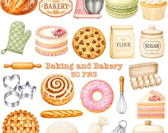 Clipart PNG do pieczenia i wypieku, narzędzia kuchenne, artykuły kuchenne, album z ilustracjami jedzenia (pobieranie cyfrowe)