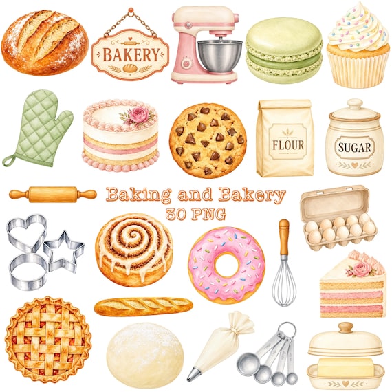 Baking and Bakery PNG Clipart, Kitchen Tool, Kitchen Supplies, Food Illustration Scrapbook (Digital Download)