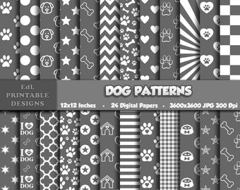 Gray And  White Dog Digital Paper, Puppy Paw Prints, Animal Scrapbook (Digital Download)