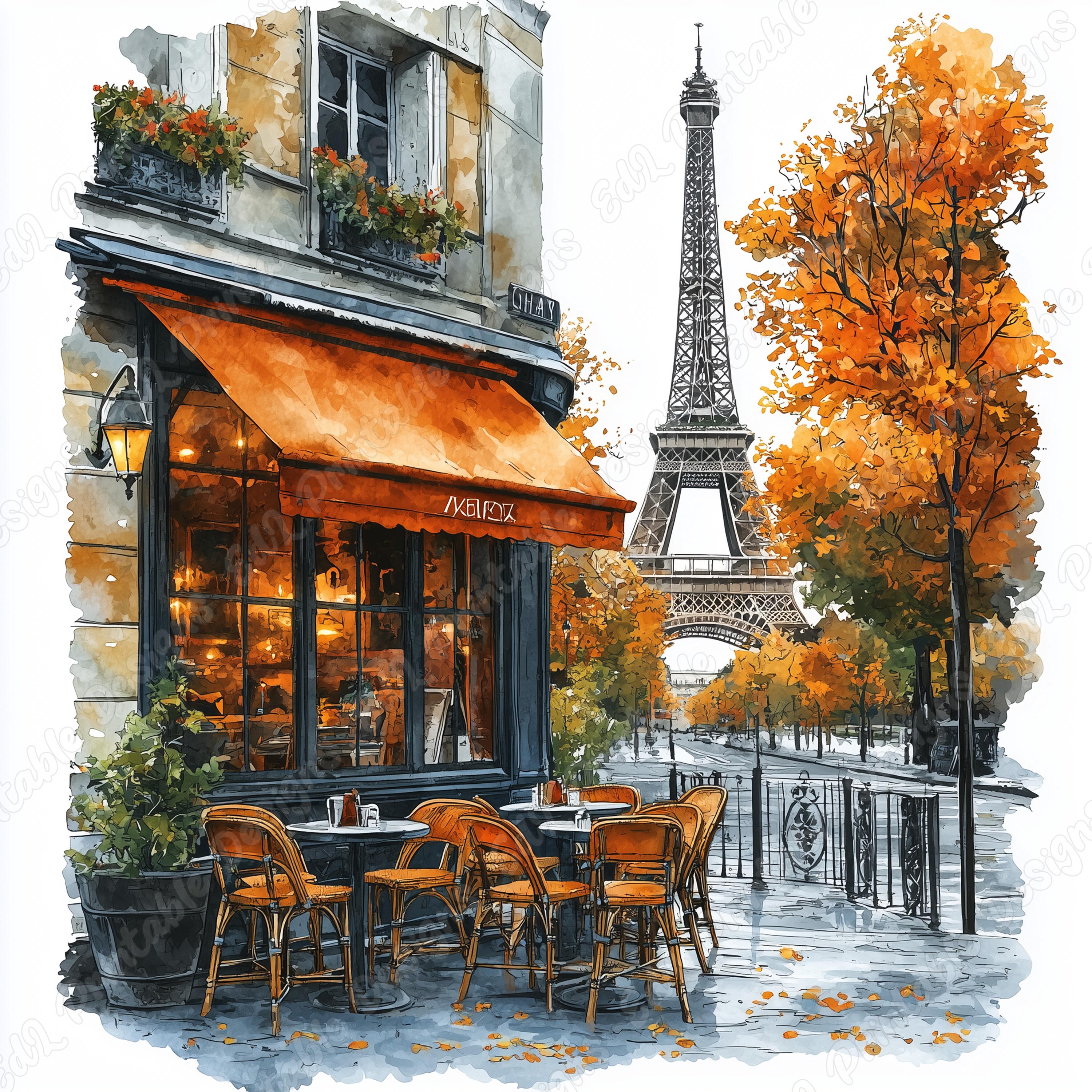 19 Watercolor Paris Cafe Clip Art, Eiffel Tower Printable Images