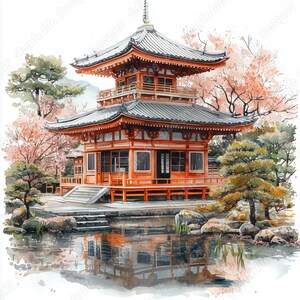 20 Japanese Temple Clip Art, Asian Architecture Printable Images, Digital Download, Watercolor Landscape Scrapbooking Paper Craft JPG Bundle