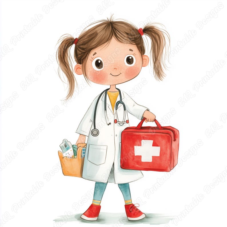20 Cute Doctor Girl Clip Art, Doctor Kids Printable Images, Hospital Doctor Digital Download, Female Doctor Scrapbooking Paper Craft JPG Set