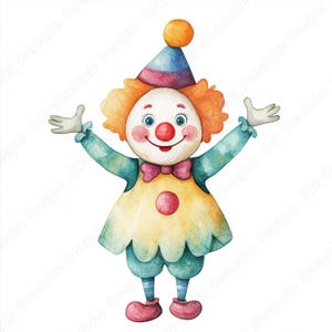 20 Clip Art de Palhaço Feliz e Fofo, Imagens Engraçadas de Circo para Imprimir, Download Digital de Palhaço de Aniversário, Papel Artesanal de Palhaço para Chá de Bebê em Scrapbooking JPG