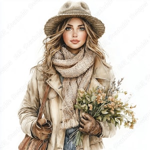 20 donne in abiti invernali Clip Art, belle foto di ragazze Immagini stampabili, moda femminile Download digitale, scrapbooking Carta Artigianato JPG