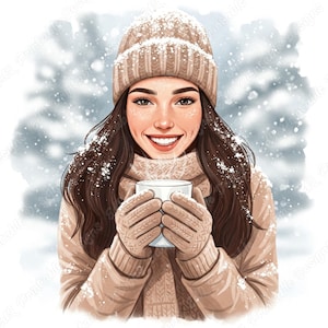 20 Clip Art di Ragazza Invernale, Immagine Stampabile di Bella Donna, Download Digitale di Ragazza di Neve Accogliente, Donna Vestita Caldamente, Carta per Scrapbooking, JPG