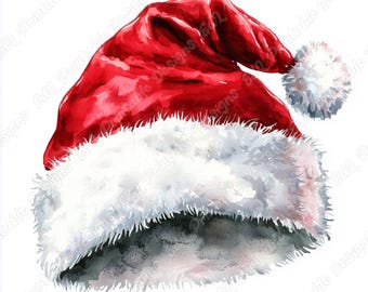 Watercolor Santa Hat Clipart, Christmas Scrapbook, Xmas Paper Craft JPG Set (Digital Download)