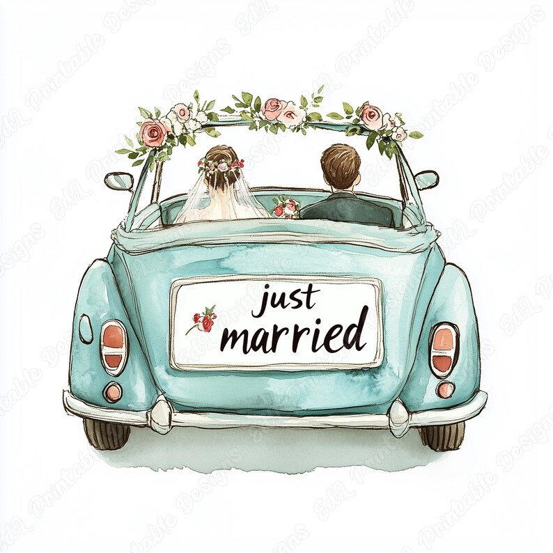 Wedding Car Clipart Set, Just Married, Bride and Groom (digital ...