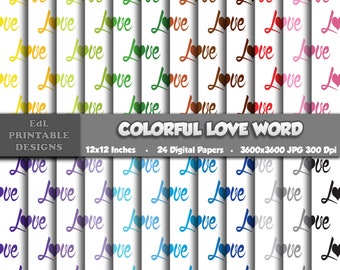Love Word Digital Paper, Valentines Day Printable Background, Romantic Pattern (Digital Download)