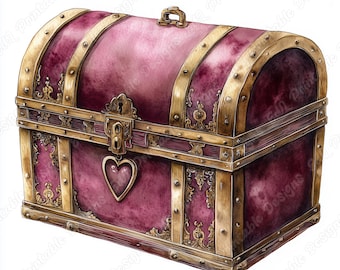Vintage Treasure Chest Clip Art, Rustic Gemstone Chest Images (Digital Download)