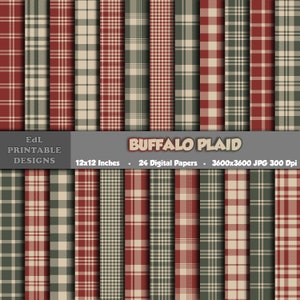 Buon Natale carta digitale scozzese di bufalo, tartan di colore verde e rosso, sfondo scozzese di Natale, album di ritagli, motivo a quadretti di flanella senza cuciture