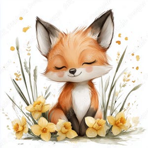 20 aquarel Fox-illustraties, afdrukbare afbeelding Happy Baby Fox, bosdier met bloemen digitale download, schattige scrapbooking Paper Craft JPG