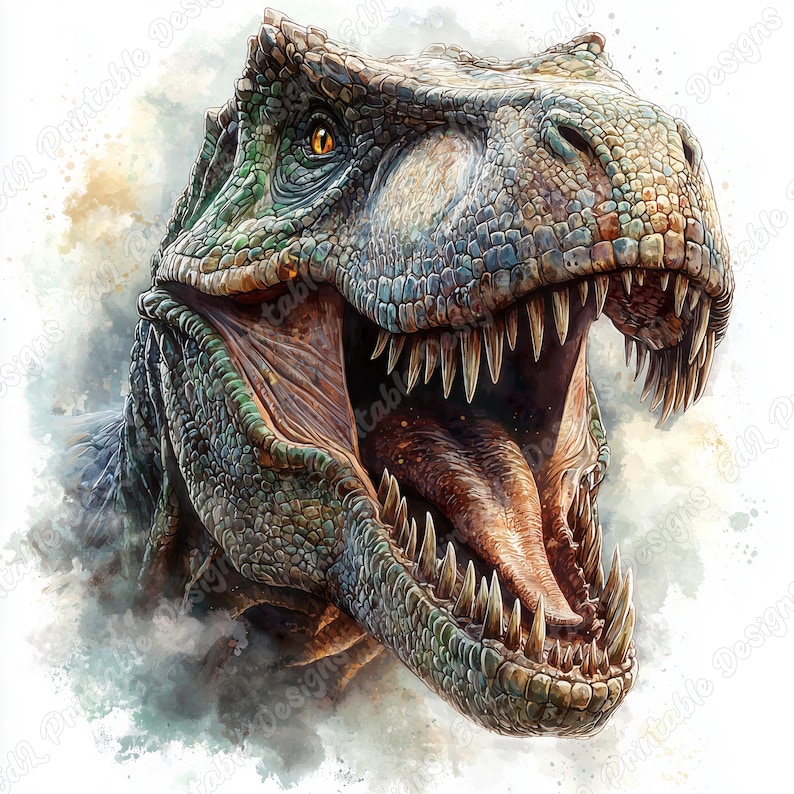 20 T-Rex Clip Art, Watercolor Tyrannosaurus Printable Images, Ferocious Dinosaur Digital Download, Wild Animal Scrapbooking Paper Crafts JPG