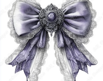 Lace Coquette Bow Clip Art, Vintage Silk Ribbon (Digital Download)