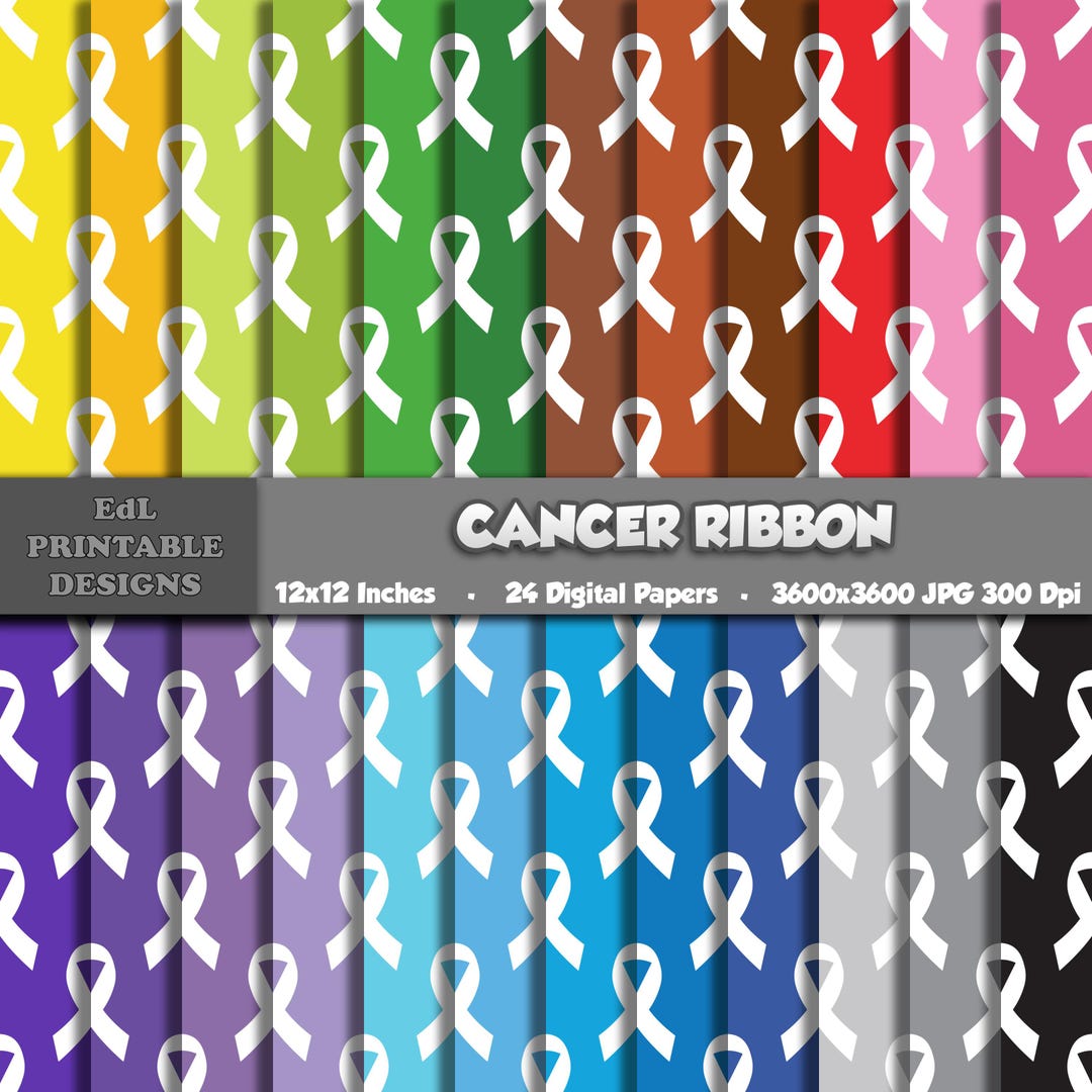 Cancer Ribbon Digital Paper, Rainbow Colors, Scrapbook Background (set ...