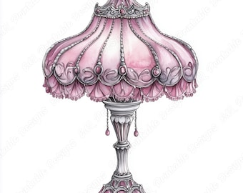 Victorian Lamp Clipart, Watercolor Antique Bedside Lamps Images (Digital Download)
