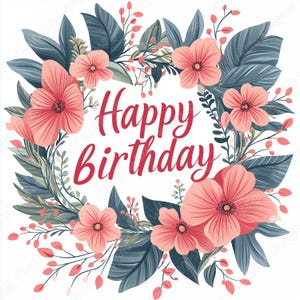 20 Blumen alles Gute zum Geburtstag Wort Clip Art, Geburtstag Text druckbare Bild, Geburtstag Schriftzug Digital Download, Scrapbooking Papier Handwerk JPG Set