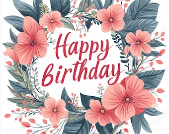 Floral joyeux anniversaire Clip Art, lettrage d'anniversaire imprimable (JPG, téléchargement numérique)